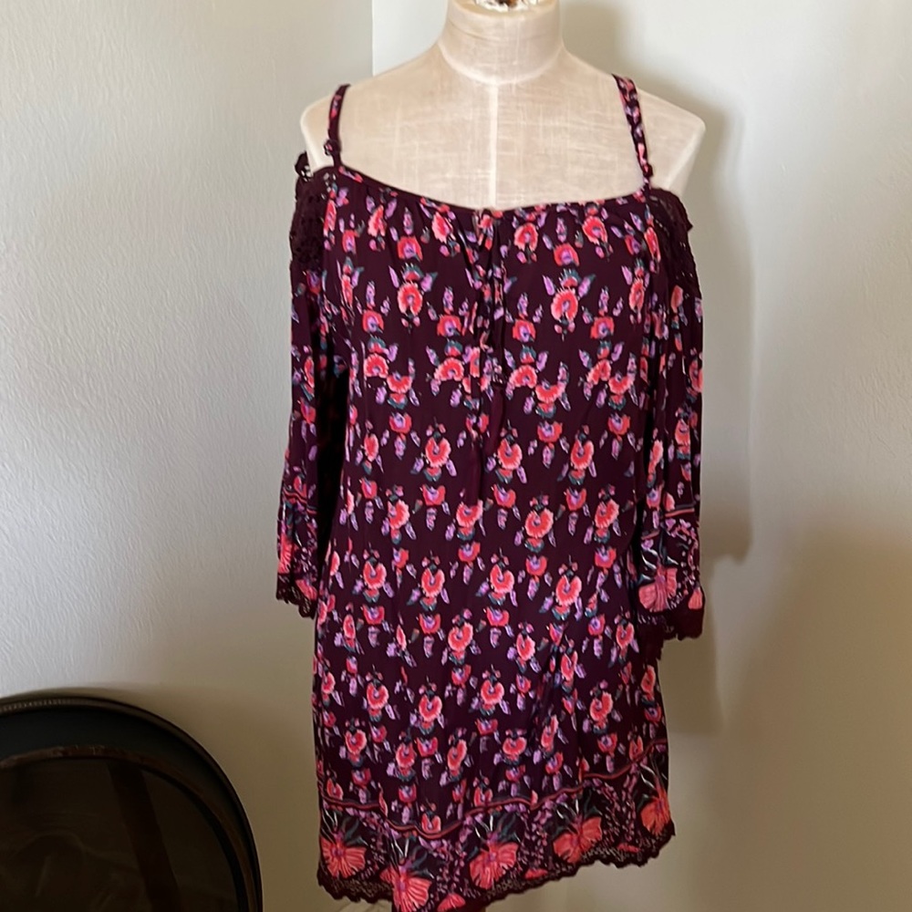 Pink floral off the shoulder dress